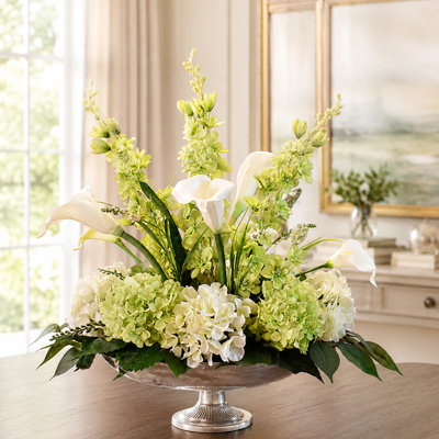 Green and White Mixed Centerpiece in Bowl
