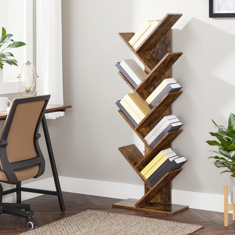 Trivette Geometric Bookcase, 55.7" H x 20" W x 11" D, Rustic Brown