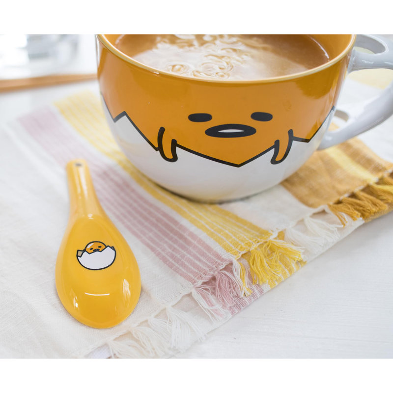 Tasse à soupe en céramique avec cuillère Sanrio Gudetama | Peut contenir 24 onces