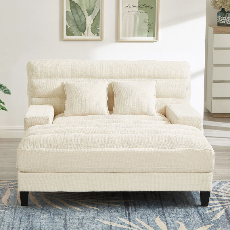 Canapé-lit Chenille de 57,1 po avec dossier réglable et bande lumineuse à DEL, Beige