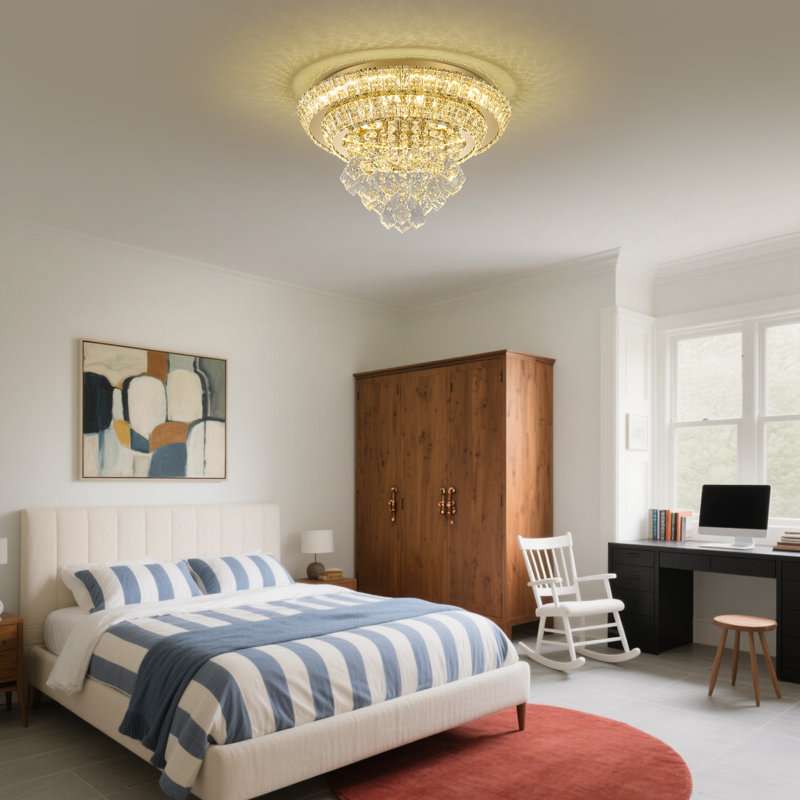 18in LED Flush Mount Chandelier Maple Leaf Crystal Ceiling Light Fixture, 2400, 10.3" H x 18" W x 18" D