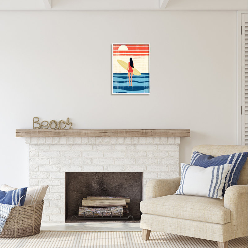 Bb-387-Abstraction de surfeuse rustique encadrée sur bois, Giclée encadrée blanc bord de mer, H 20 po x l 16 po x P 1,5 po