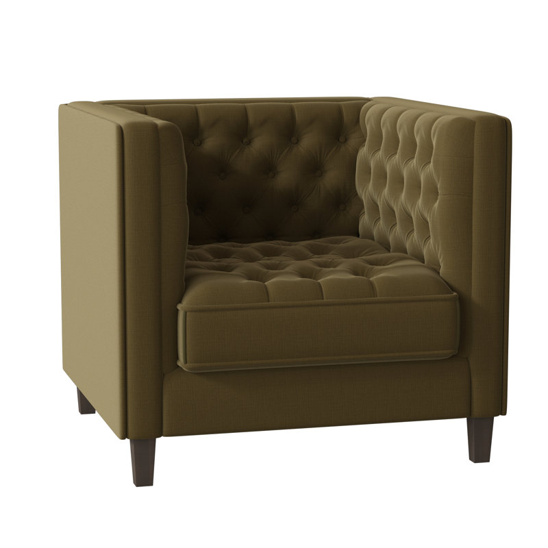 Jess Tufted Armchair, Highlander Olive, Brown Mahogany