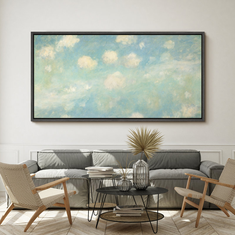 «Cloudscape Soft Blue Sky with Fluffy Clouds», reproduction sur toile, H 30 po x l 60 po, Noir, noir, noir, noir