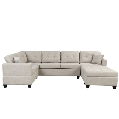 Modern Sofa 121.3" Oversized Sectional Sofa With Storage Ottoman, U Shaped Sectional Couch With 2 Throw Pillows For Large Space Dorm Apartment