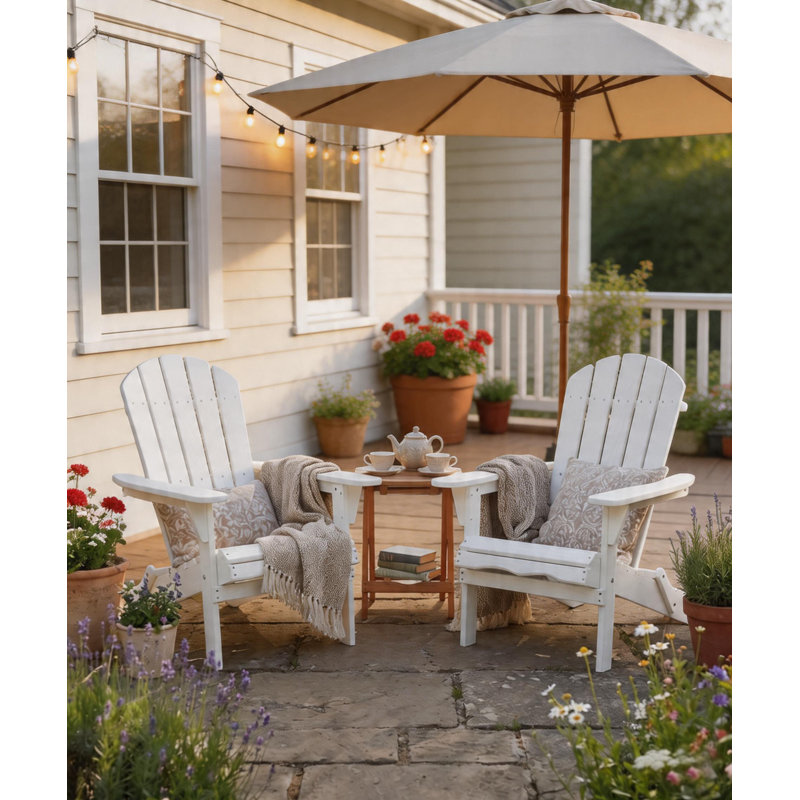 Set of 5 Solid Wood Folding Adirondack Chairs, Outdoor Lounge Patio Chairs for Garden, Lawn & Backyard, White