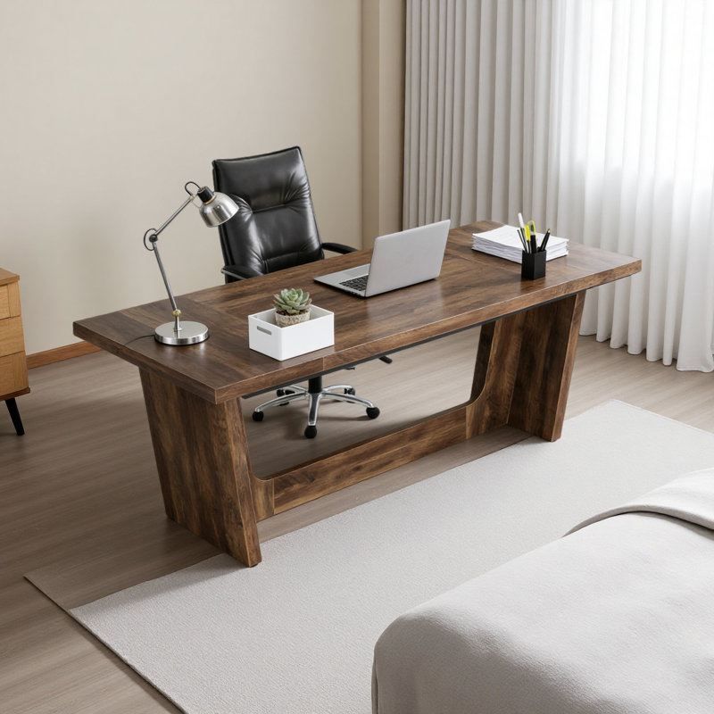 Large Executive Desk,Industrial Computer Desk,Conference Table, Brown