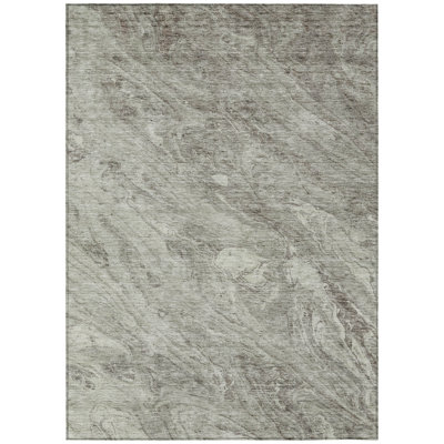 5' X 8' Tan Abstract Washable Indoor Outdoor Area Rug