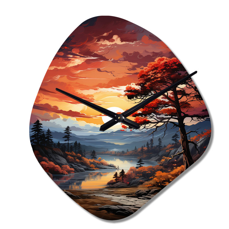 Horloge murale pin asymétrique Crimson Serenade II - pin, Petit