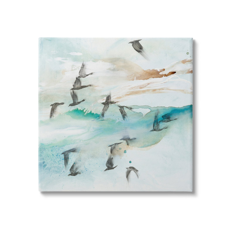 «Contemporary Bird Wings Flapping Speckled» par Tara Leaver - peinture sur toile tendue, H 36 po x l 36 po x P 1,5 po