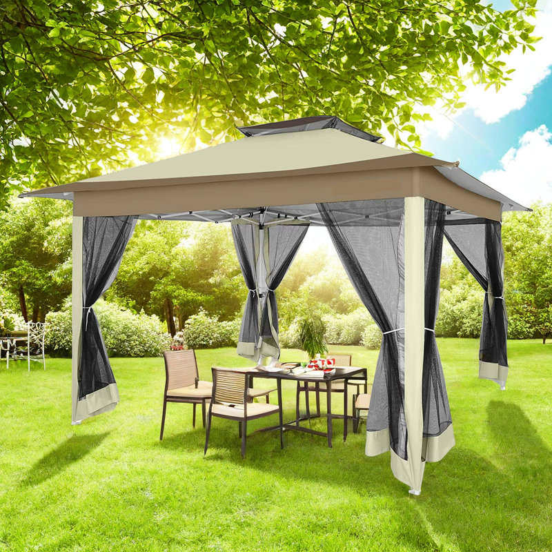 12 Ft. W x 12 Ft. D Steel Pop-Up Canopy, Beige
