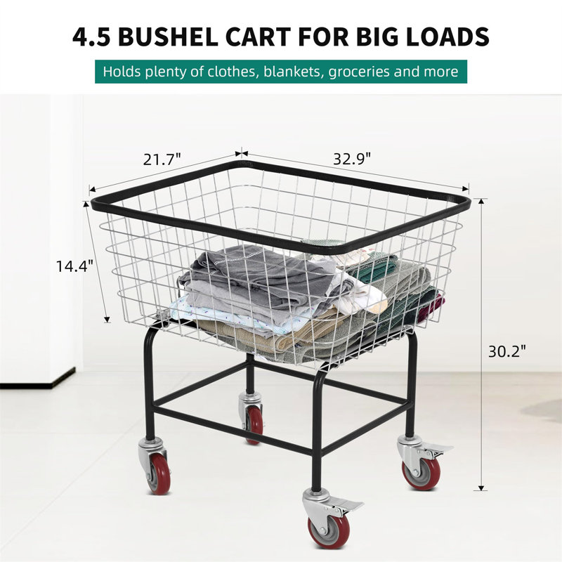 Large Galvanized Steel Rolling Laundry Cart with Wheels