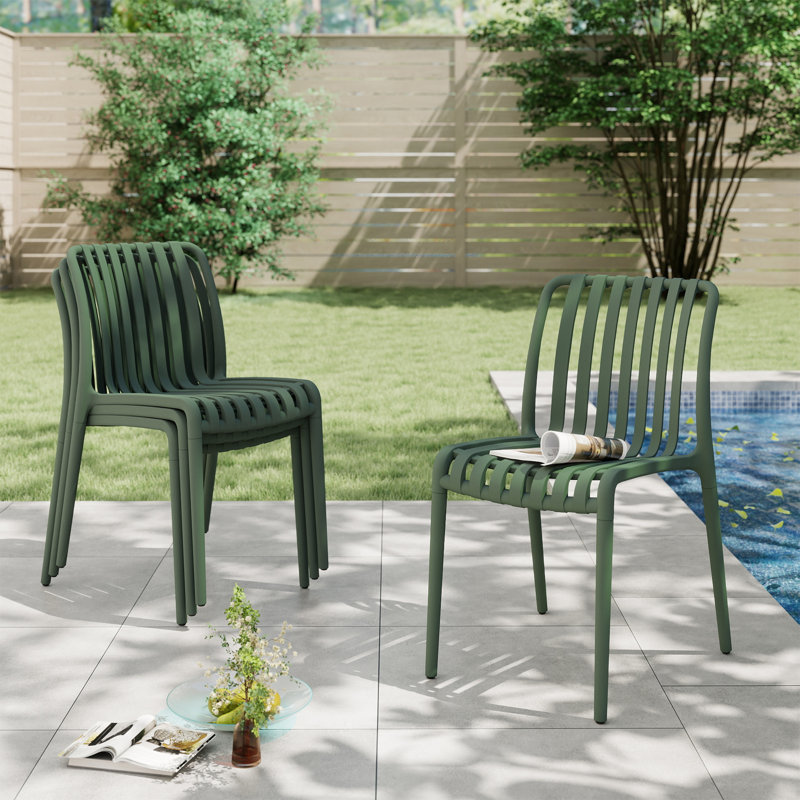 Outdoor Stacking Dining Side Chair, Green