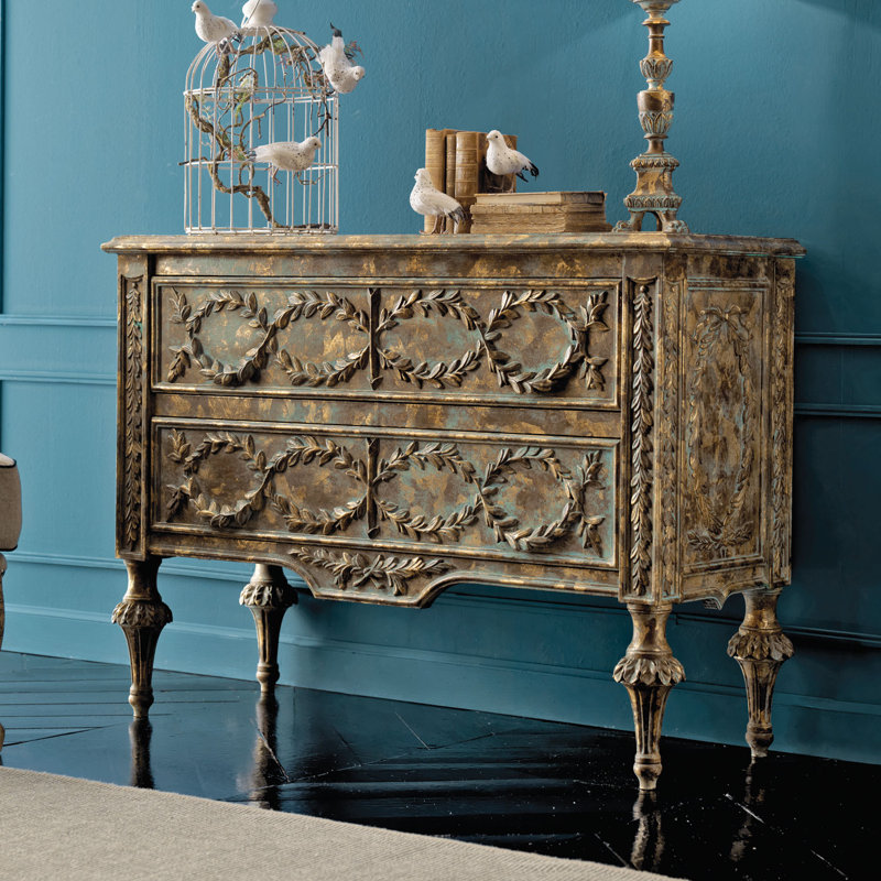 Handpainted 47" Wide 2 Drawer Accent Chest, Antique Bronze
