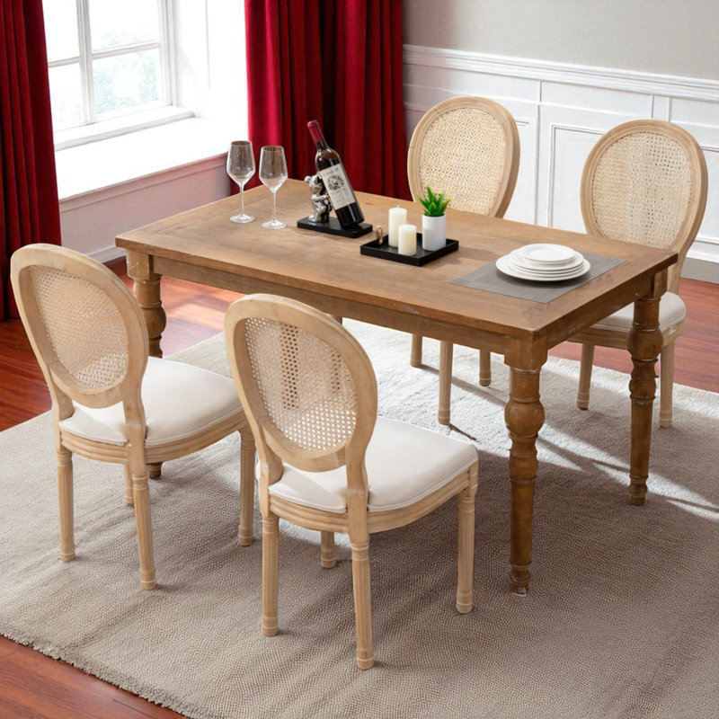 Ensemble de 4 chaises d'appoint rembourrées H 19,7 po Amando, 4, Beige, Bois de chêne