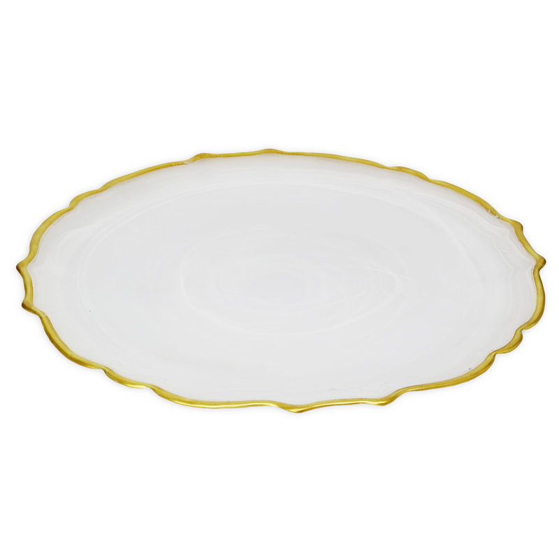 Ensemble d’assiettes plates blanches albâtre avec bordure dorée