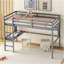 Lit mezzanine simple avec bureau et tablettes, barrière de sécurité et échelle-847306386