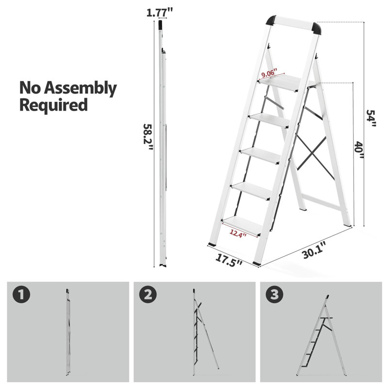 5- Step Aluminium Lightweight Folding Step Ladder, Silver