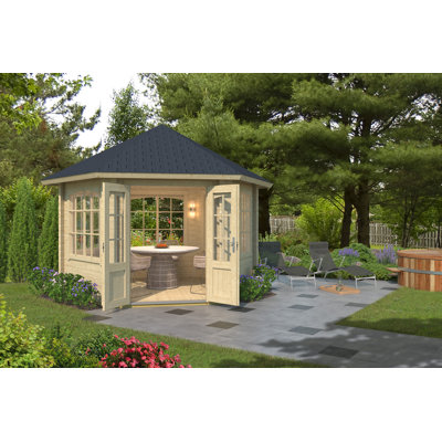 Lasita Ilmenau 11.5 x 10 Ft. Pavilion Log Cabin With Single Glazed Windows (44mm)