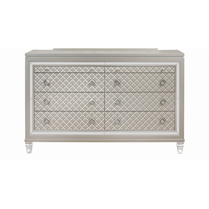 Commode de style moderne avec tiroirs et pieds avant en acrylique, commode avec rangement pour espace de vie