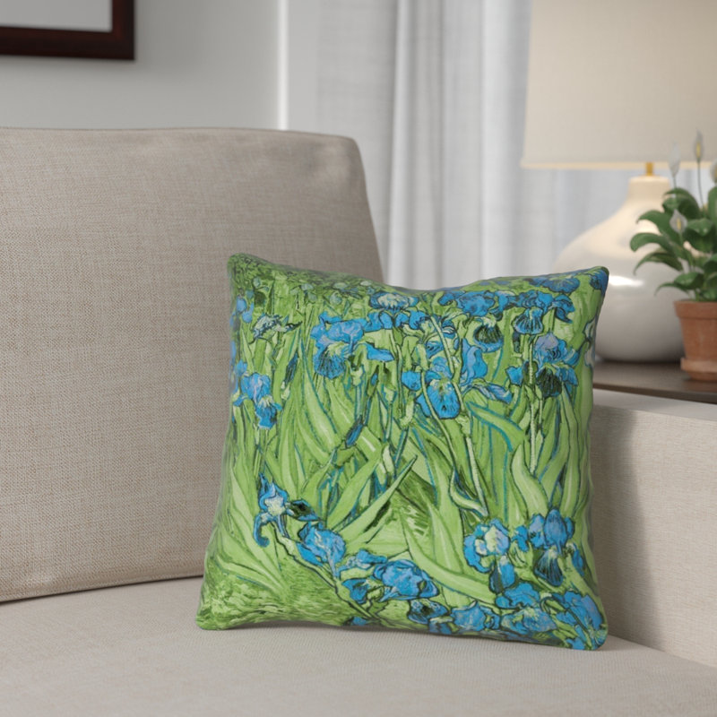 Coussin Vincent Van Gogh, 20 po x 20 po, Vert / bleu, Pas de remplissage