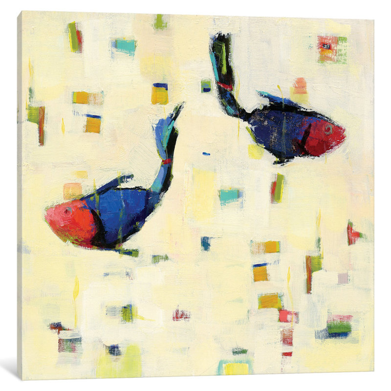 " One Fish, Two Fish " by Phyllis Adams, 26" H x 26" W x 1.5" D, No Mat, Wrapped Canvas
