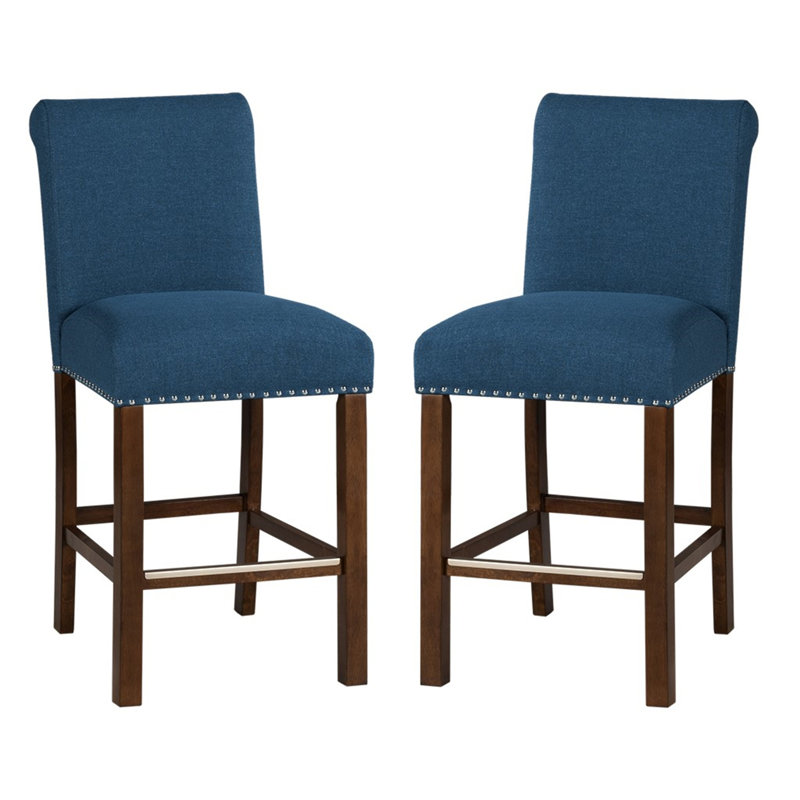 Ensemble de 2 tabourets de comptoir rembourrés avec garniture cloutée, Bleu