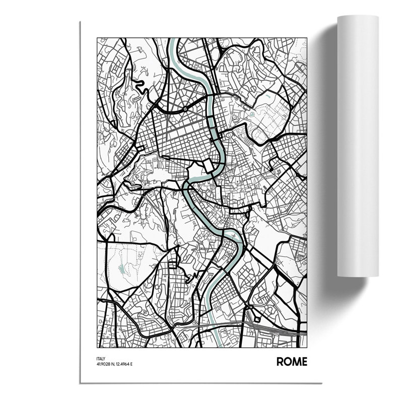 Map Rome Italy - Unframed Graphic Art, 42cm H x 30cm W x 0.1cm D