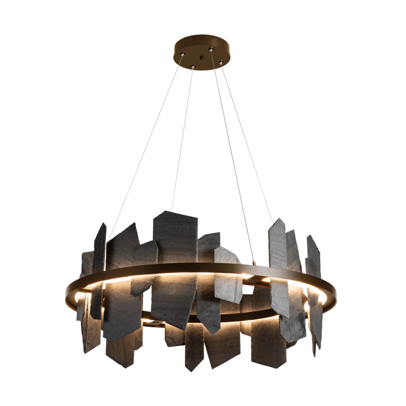 Ardesia 1 - Light Unique Geometric LED Pendant with Slate Accents, Bronze