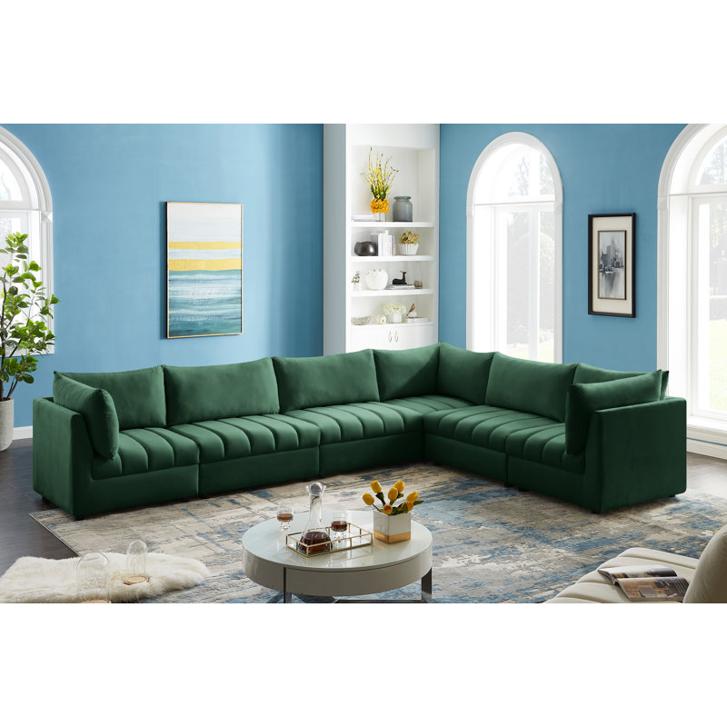 Ensoll Velvet L-Shaped Sectional Reversible, Green Velvet