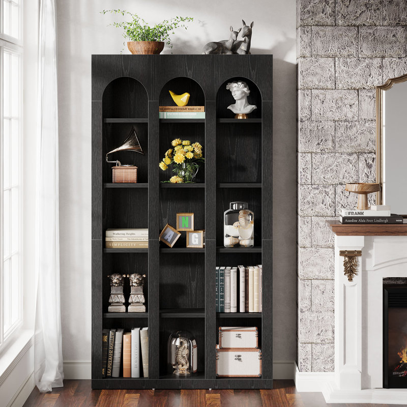 Set of 2 Modern 5-Tier 70.87-Inch Wood Farmhouse Home Office Bookshelf Bookcase Open Large Storage 2PCS！, Black