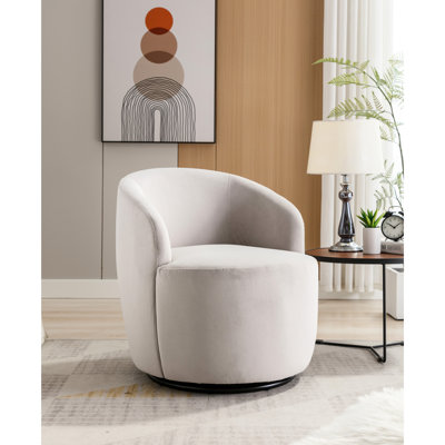 Fauteuil d'appoint pivotant en velours gris, forme avec anneau en métal thermolaqué noir et fauteuil en velours avec insert en mousse, revêtement intérieur