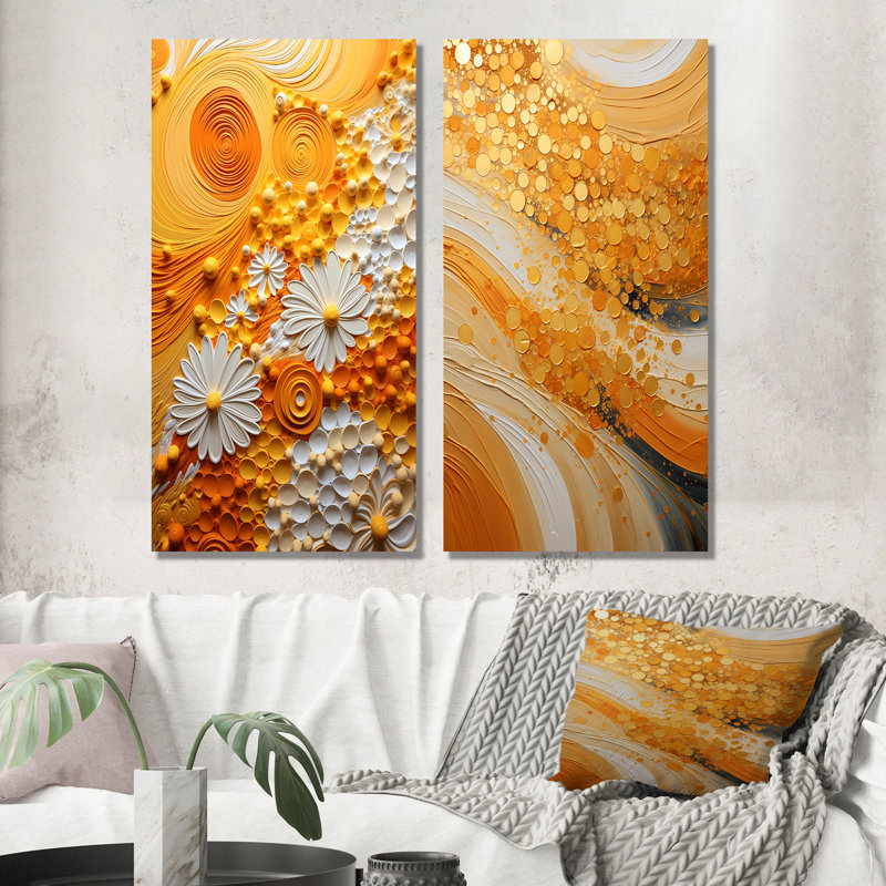 «Color Field Abstract Saffron», 2 pièces sur toile, Toile tendue, H 20 po x l 24 po