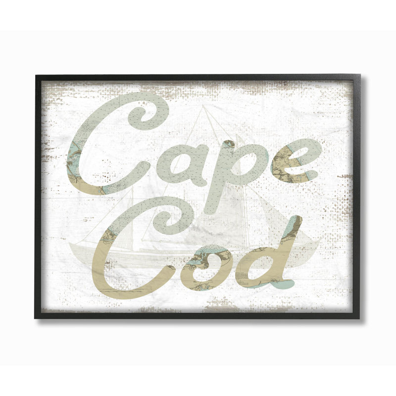«Cape Cod Coast Beach Map Textured Paint Word Design», impression, Giclée encadrée noir minuit, H 11 po x l 14 po