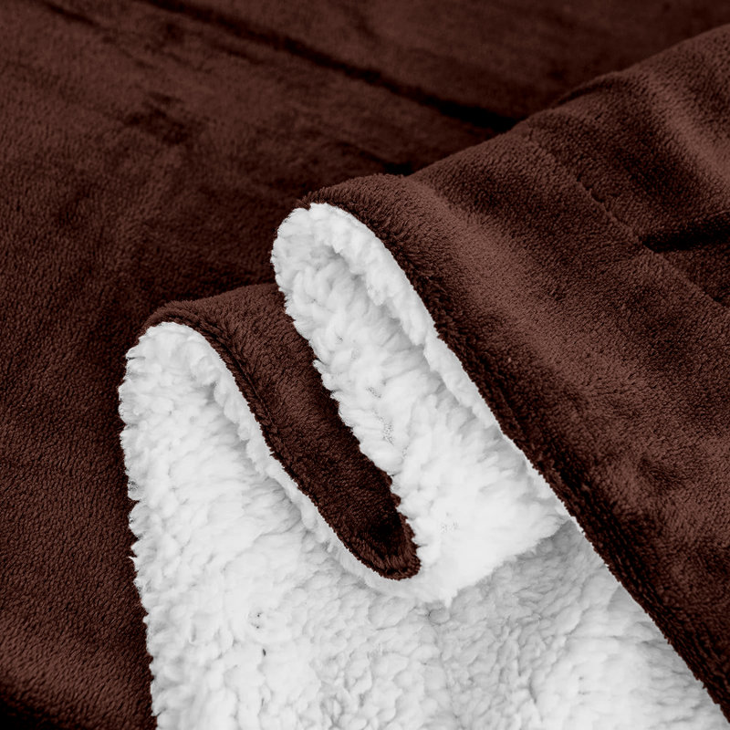Sherpa Throw Blanket, 150cm W x 200cm L, Coffee