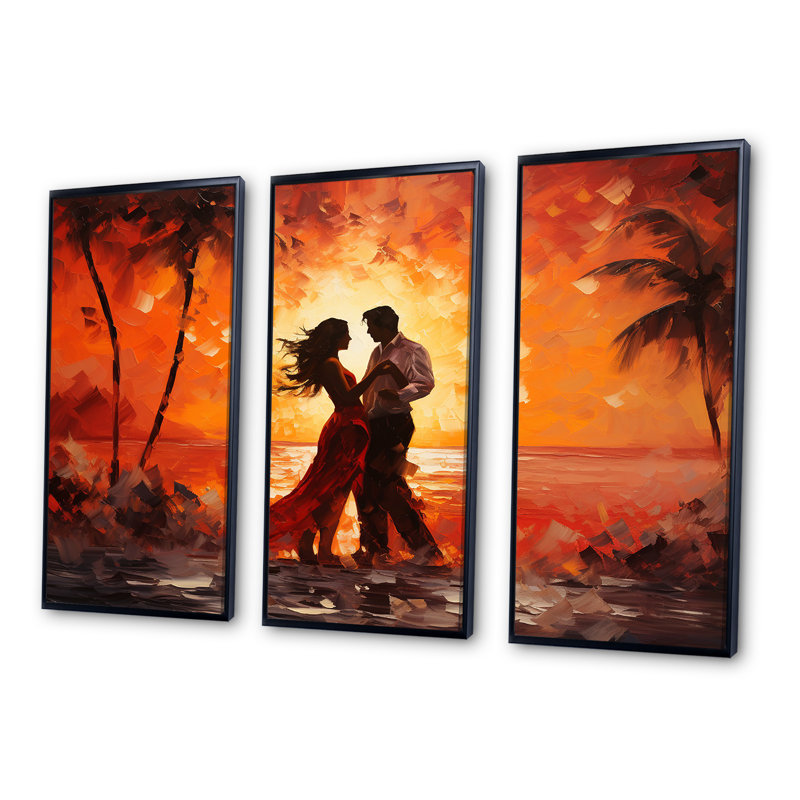 Ensemble de salon Dance Salsa In Sunset I - Dance Wall Art, Cadre flottant noir, H 40 po x l 60 po x P 1 po