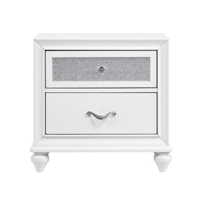 Table de chevet 2 tiroirs avec détails en cristal acrylique, blanc