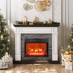 Abiud 43.5'' Electric Fireplace with Mantel, Freestanding Stove Heater with Remote Control Time