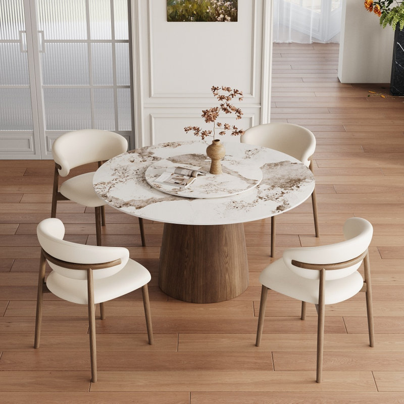 Ensemble de table de salle à manger 4/6/8 personnes, 29.52" H x 53.15" W x 53.15" D, 7 Pieces: Table, 6 Chairs, Amber