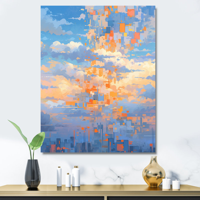 Perspectives imbriquées gris-orange II, H 32 po x l 16 po x P 1 po, Toile tendue