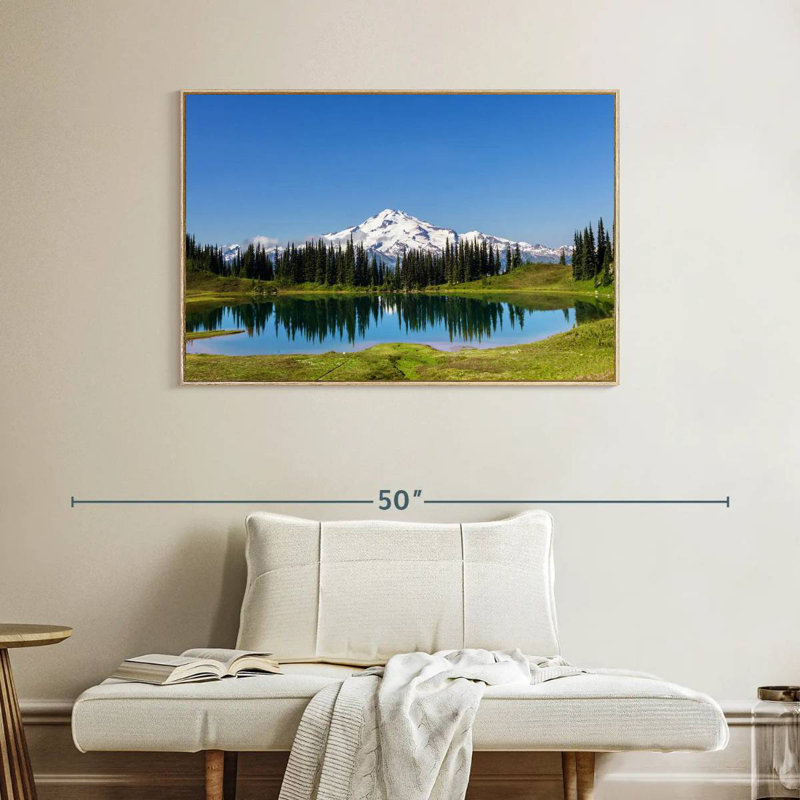 Mont Rainier, petite lagune, Cadre flottant en bois naturel, 40 po x 27 po