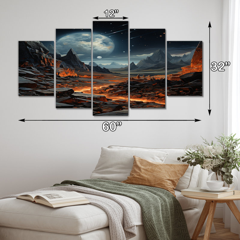 Asteroide Ascendancy Landscape II - Asteroids Wall Art Living Room - 5 Panels