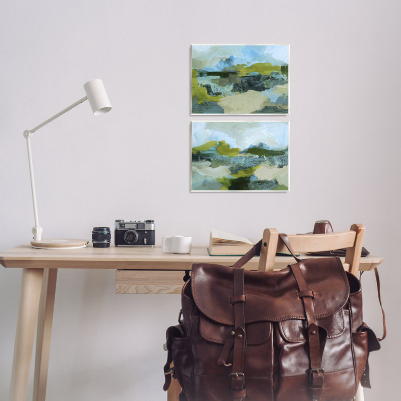  Abstraction with Green Details Wall Plaque Art Set by Victoria Barnes