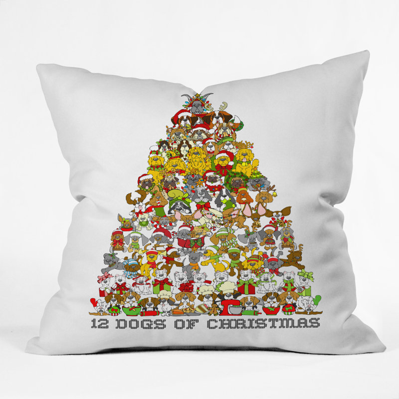 Coussin intérieur / extérieur 12 chiens de Noël, 16 po x 16 po