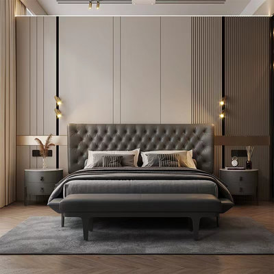 Banc de lit moderne en cuir véritable moderne
