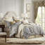 Literie pour lit très grand bleu / gris - fermeture à glissière, garniture de satin antique, édredon élégant en tissage, sensation luxueuse
