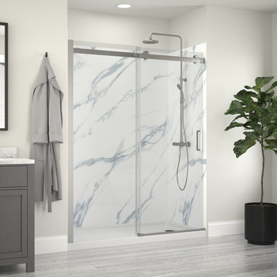 58.875'' - 60'' W x 60'' H Single Sliding Frameless Shower Door with Clear Glass