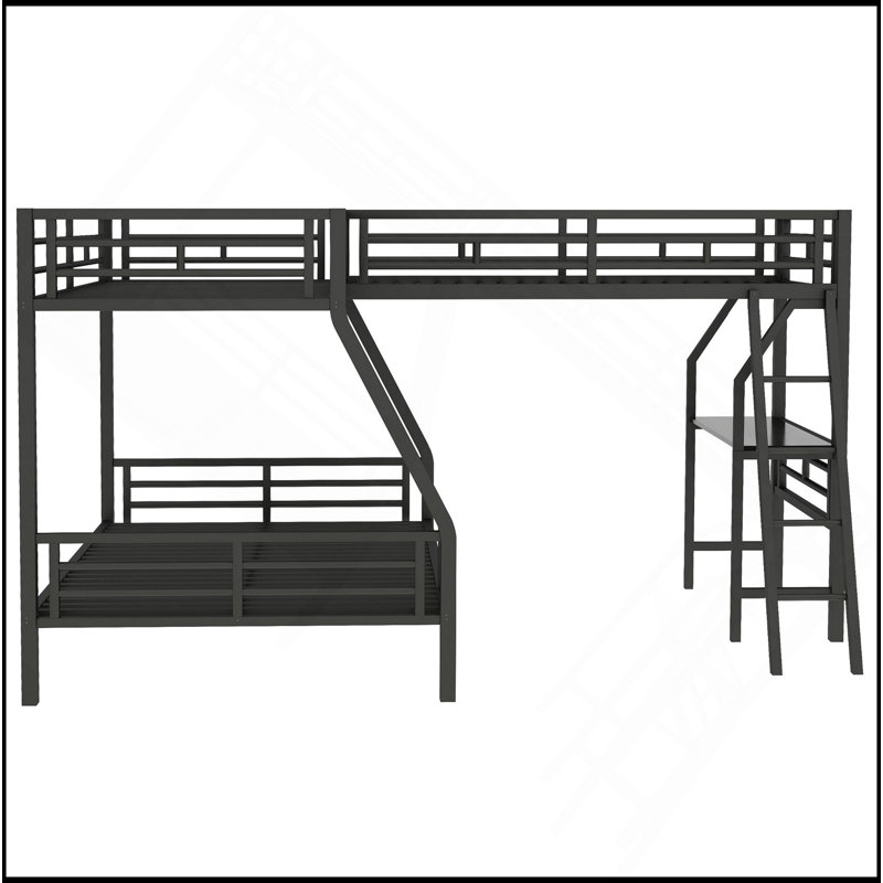 Lit simple superposé simple avec lit mezzanine simple, avec bureau, métal, noir