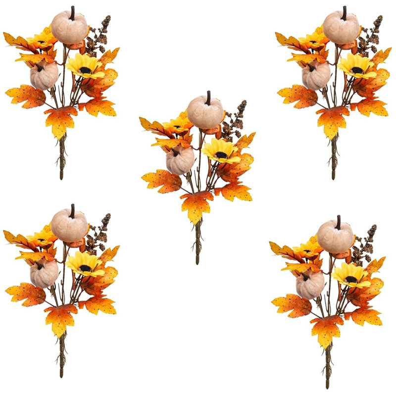 Décor d'automne, 5 pièces de fleurs de citrouille artificielles d'automne, décorations florales, pour un arrangement de vase de mariage