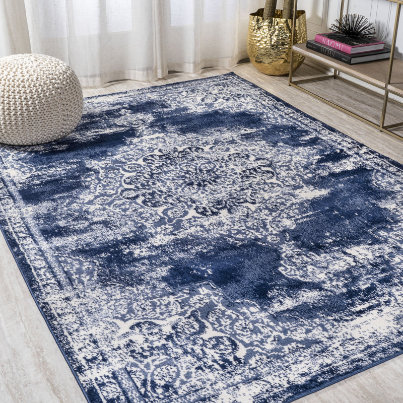Tapis bleu marine / ivoire Pruden, Rectangle 7 pi 9 po x 10 pi